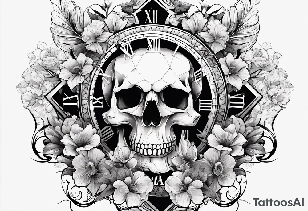 skull, lion, clock, flower, trident, anchor, tattoo idea