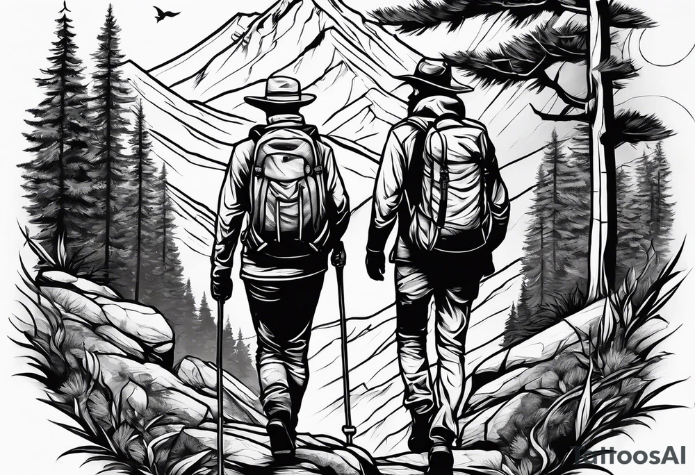 Man and woman hiking tattoo idea