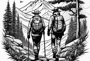 Man and woman hiking tattoo idea