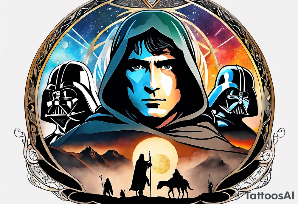 Lord of the rings with Star wars square symbols tattoo idea