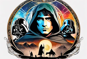 Lord of the rings with Star wars square symbols tattoo idea