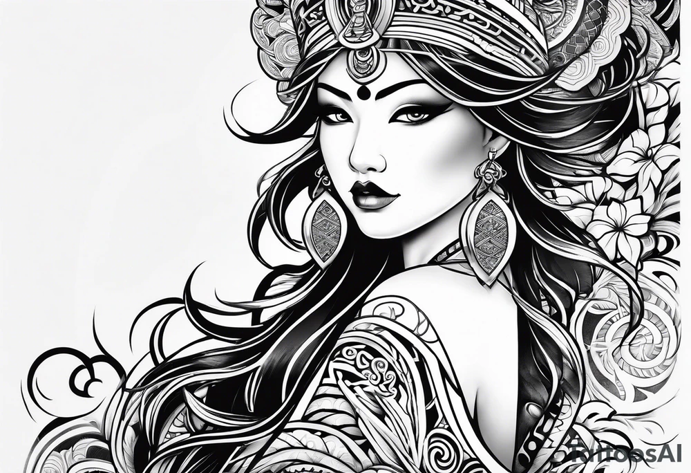 maori mix japanese tattoo idea
