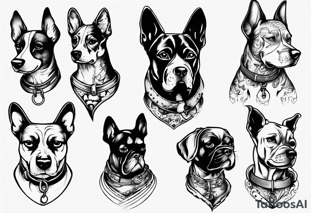 a dog with 6
 collars tattoo idea