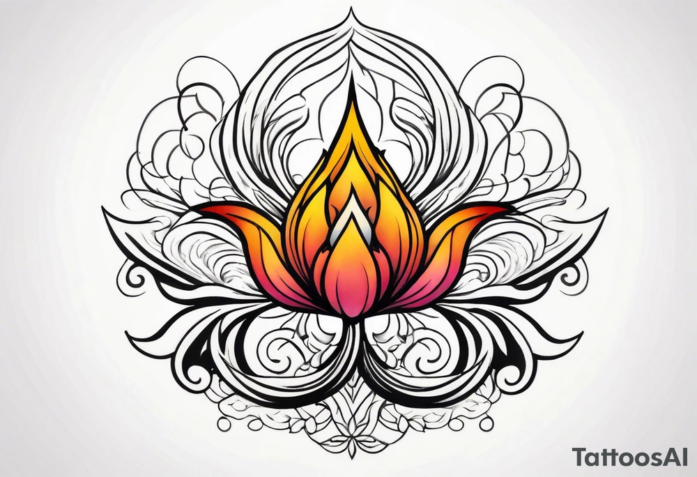 one vertical tattoo that combines lotus flower, phoenix and helix, strength and resilience symbols tattoo idea