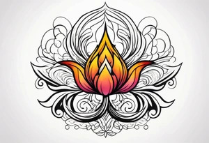one vertical tattoo that combines lotus flower, phoenix and helix, strength and resilience symbols tattoo idea