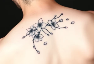 delicate cherry blossoms swirling in spring breeze with petals tattoo idea