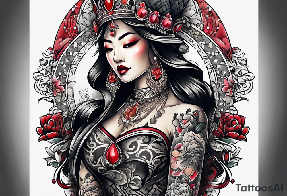Asian Queen Of Spades tattoo sleeve tattoo idea