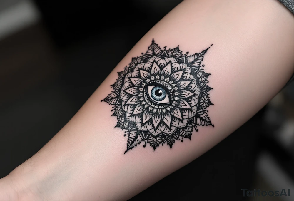mandala with eye in the middle and Om tattoo idea