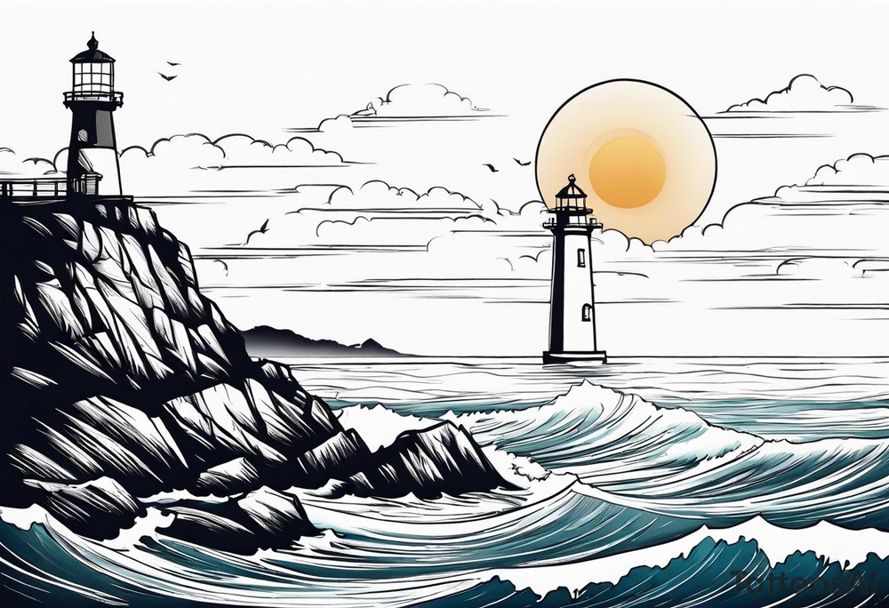 farol no oceano em mar agitado emodulrado tattoo idea