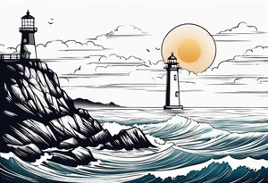 farol no oceano em mar agitado emodulrado tattoo idea