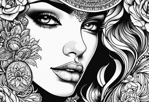 Woman with a peaceful face and man with a panic face tattoo idea
