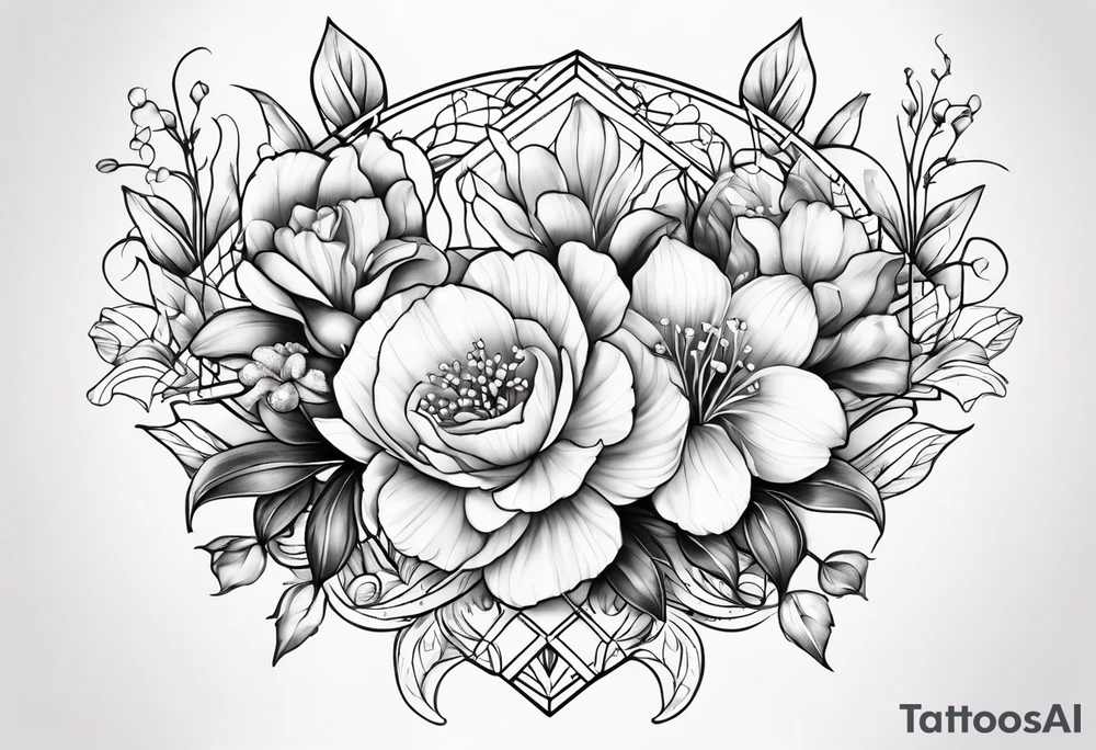 Number 241 with 1 snowdrop flower 2 carnations 1 rose 1 lily of the valley 1 daffodil 1 peony tattoo idea