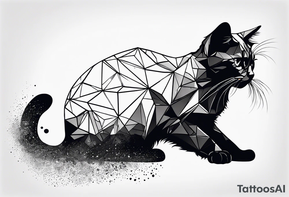 cat, abstract, geometric, lines, halftone, splatter, cat paw tattoo idea