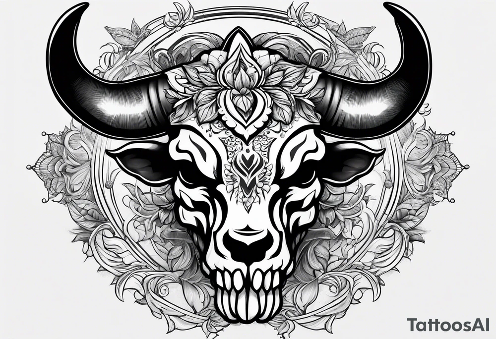 skull of a bull with a line frame, realistic, simple tattoo idea