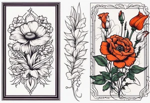 A vintage vertical design of a daisy and a rose with gladiolus flowers and poppies weaving through tattoo idea