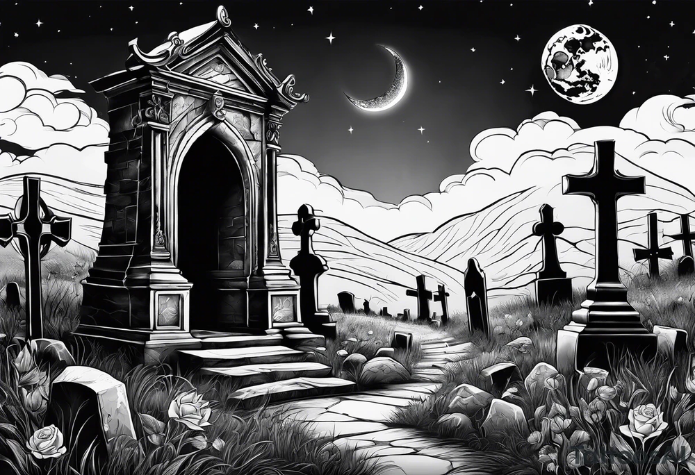 graveyard with moon tattoo idea