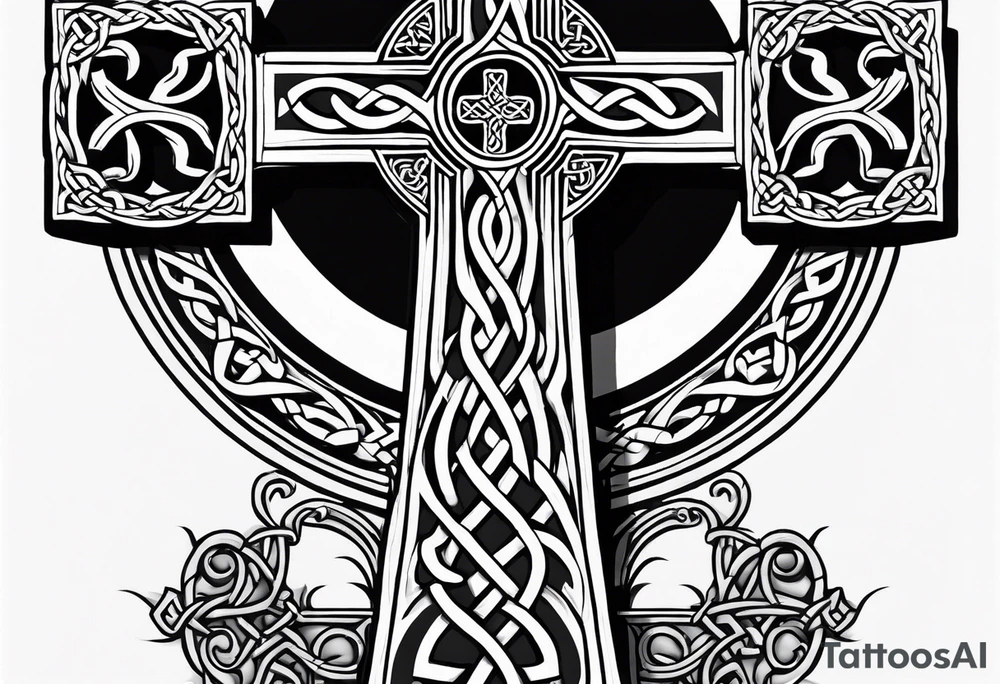 Stone Celtic cross sitting on a pedestal tattoo idea