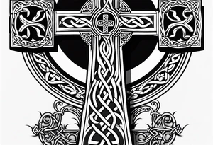 Stone Celtic cross sitting on a pedestal tattoo idea