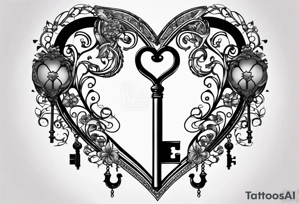 Heart shaped antique key tattoo idea