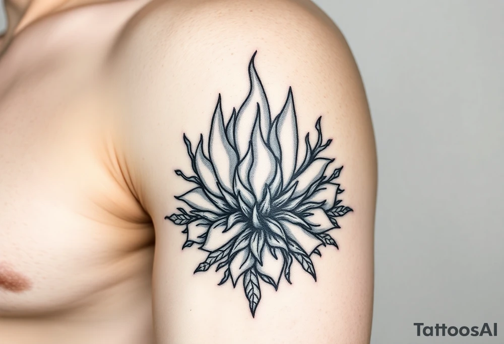flame in a blooming roots circle tattoo idea