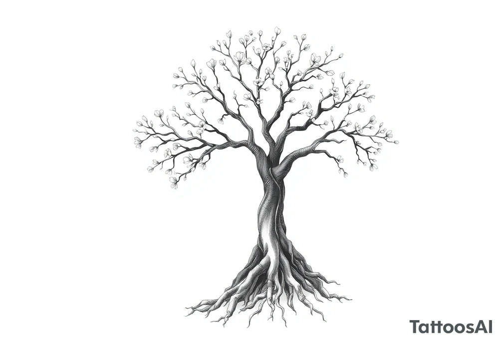 A tree with deep roots or blooming branches symbolizes personal growth tattoo idea