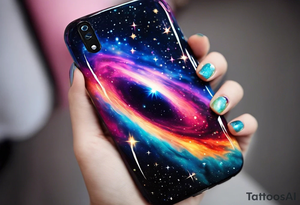 I want a nebula space galaxy s kinda shape 
tattoo that's colorful and bright and cute and is nice to look at I don't want a traditional circle I want it like the ones thay look like an s shape and this tattoo will be on my left buttcheek and light colors I want more spread and less circle side to life Left to right tattoo idea