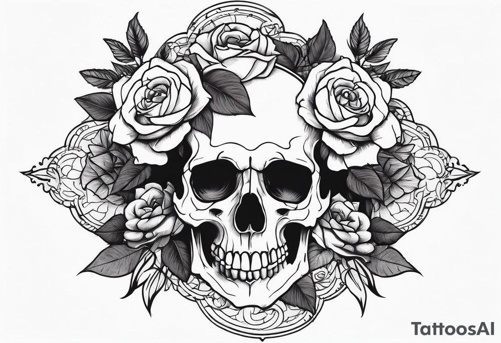 skull and roses tattoo idea