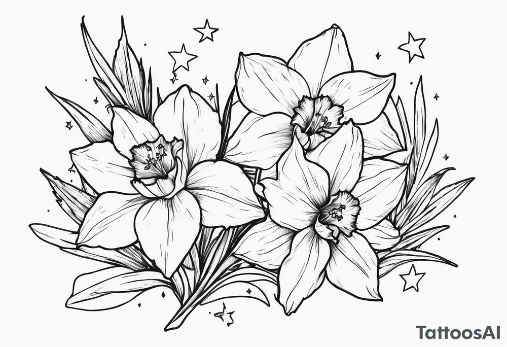 Larkspur, narcissus and stars tattoo idea