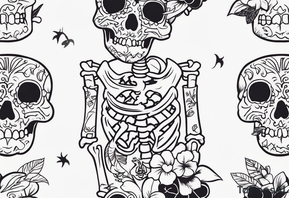 skeleton wearing a button up hawaiian shirt tattoo idea