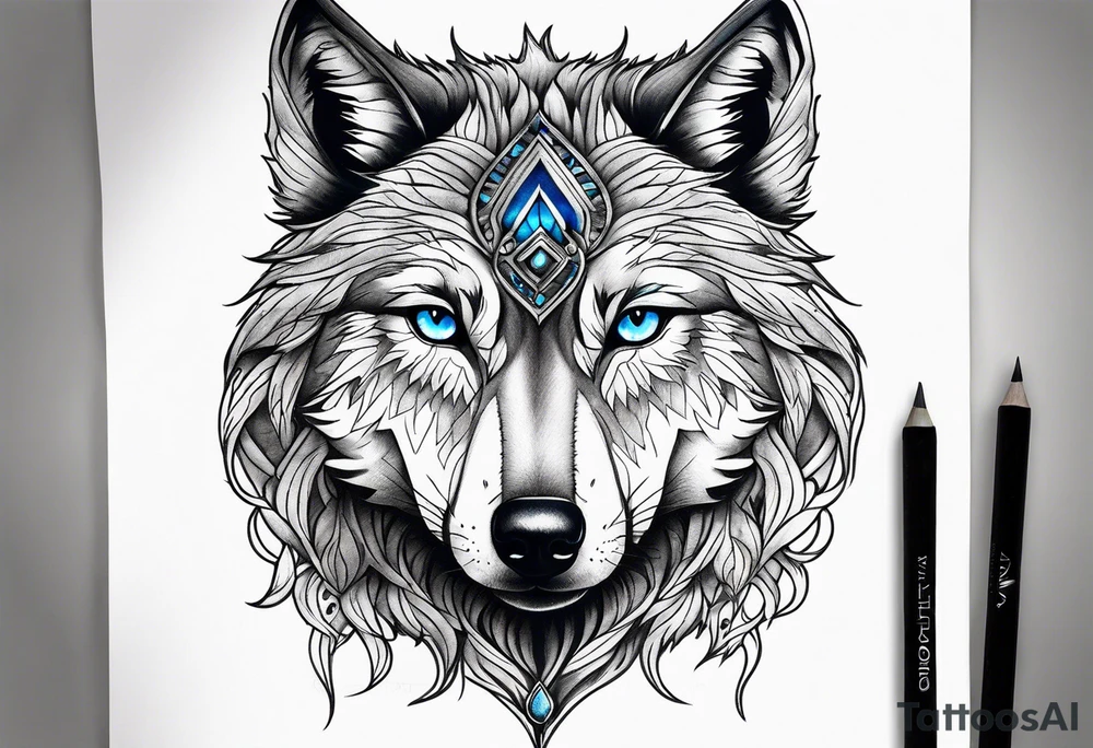wolf with blue eyes tattoo idea