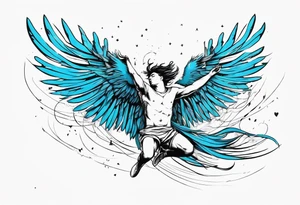 Icarus falling from sky with trailing feathers tattoo idea
