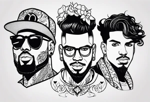 Characters from the albums of Mora, Eladio Carrion, Bad Bunny and Alvaro Diaz tattoo idea