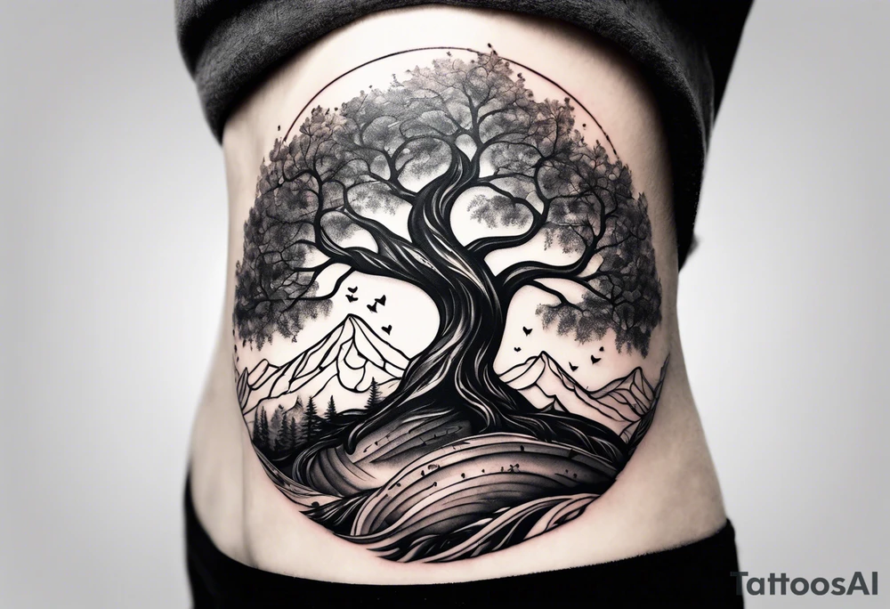 I want a tattoo with a tree representing strength and my kids birthdays surrounding the tree tattoo idea