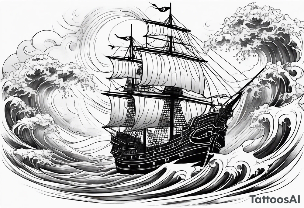 Pirate ship in a storm tattoo idea