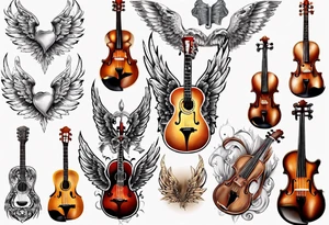 CROSSEED ACOUSTIC GUITAR AND VIOLIN WITH WINGS tattoo idea