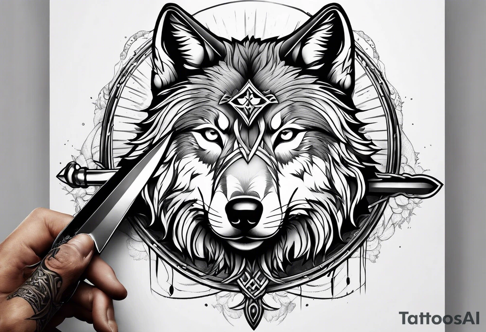 wolf with sword tattoo idea