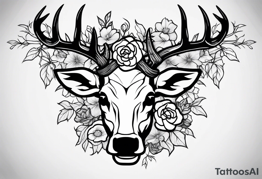 antler wrapped in barbed wire and flowers tattoo idea