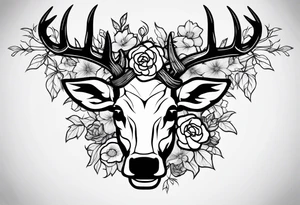 antler wrapped in barbed wire and flowers tattoo idea