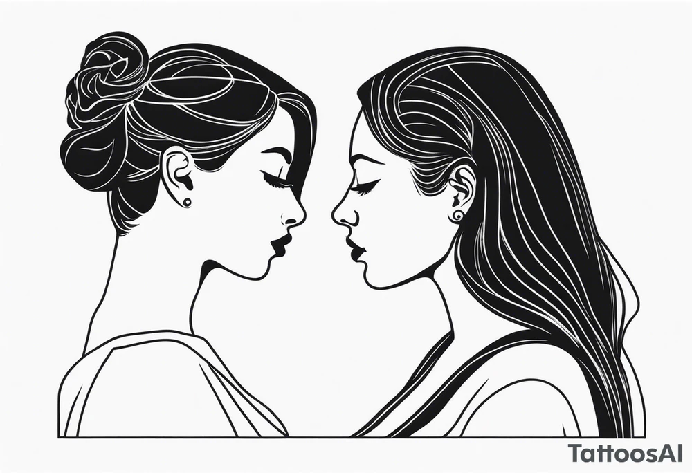 black filled in couple head silhouette woman on right long hair tattoo idea