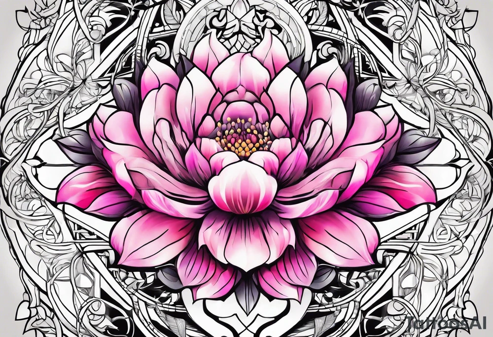 Pink flowers with pattern tattoo idea