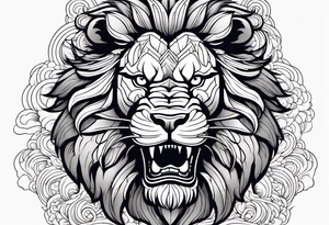 japanese lion wearing samurai with big wave on baclground tattoo idea