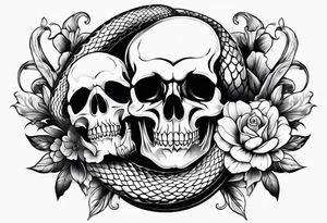 Snakes, skulls, and flowers tattoo idea