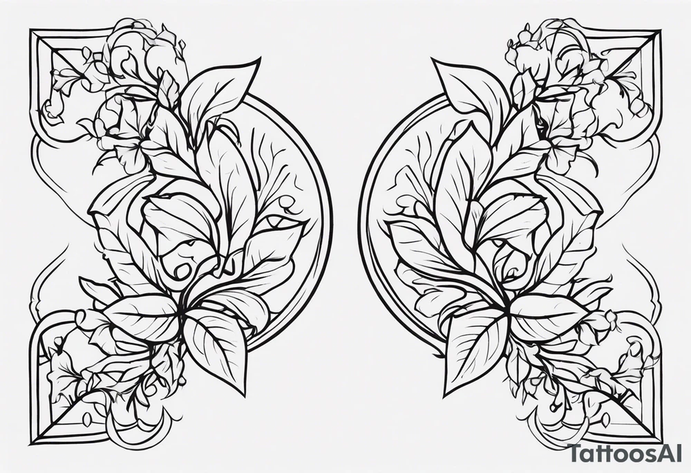 This tattoo will be on the back of the arm above the elbow. please add the numbers 31.8742° N, 91.1366° W, with very simple ivy vines on both sides. tattoo idea