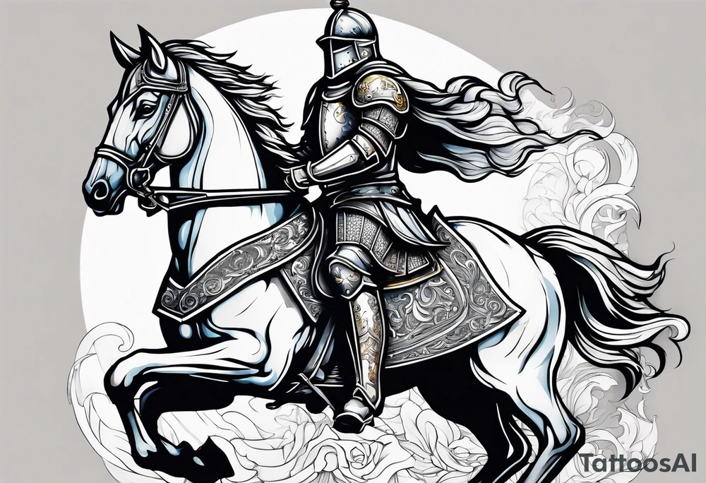 Templer knight on horse with sword an shield tattoo idea