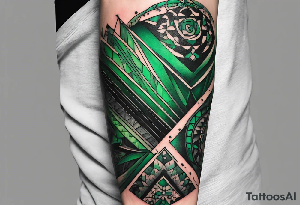 lines around wrist, abstract, green and black, covered from wrist to forearm, fully covered, no borders, blackwork, no people tattoo idea