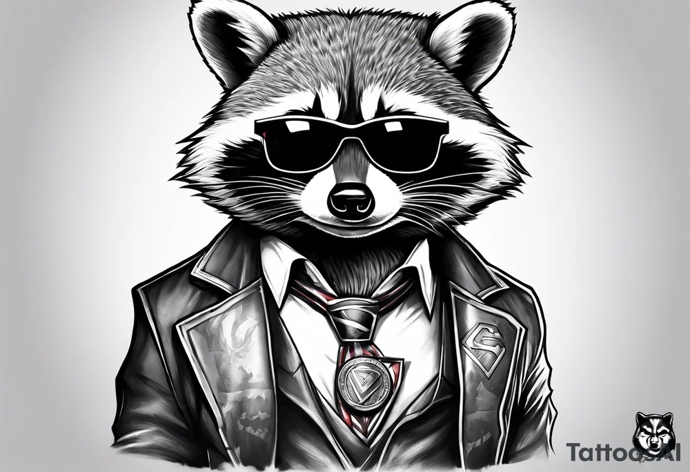 raccoon wearing a Superman t-shirt tattoo idea