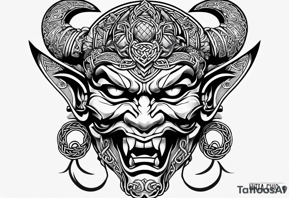 Oni mask in celtic style tattoo idea