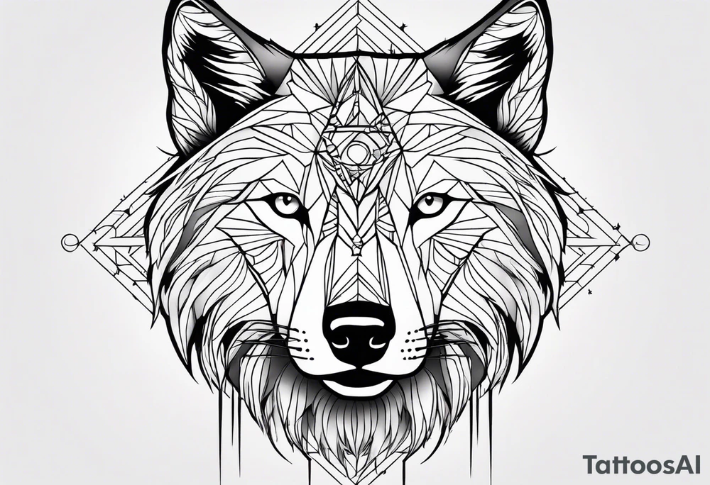 Un loup énervé avec la moitié de sa tête droite en squelette tattoo idea