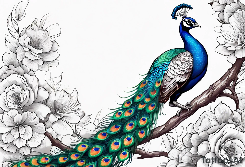 Peacock. Music. Bird or paradise flowers. tattoo idea