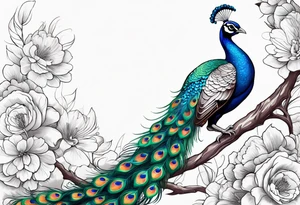 Peacock. Music. Bird or paradise flowers. tattoo idea